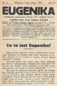 Eugenika : czasopismo poświęcone dobrej doli i pięknej śmierci. R.3, 1920, nr 2