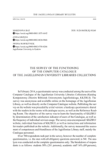 The Surveyof the Functioning of the Computer Catalogue of the Jagiellonian UniversityLibraries Collections