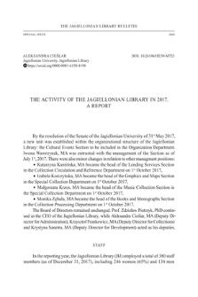 The Activity of the Jagiellonian Library in 2017. A Report