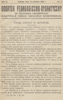 Dodatek Pedagogiczno-Dydaktyczny do Dziennika Urzędowego Kuratorjum Okręgu Szkolnego Krakowskiego. 1929, nr 3