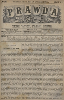 Prawda : tygodnik polityczny, społeczny i literacki. 1886, nr 18