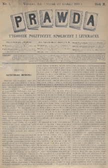Prawda : tygodnik polityczny, społeczny i literacki. 1890, nr 1