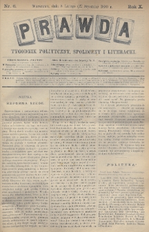 Prawda : tygodnik polityczny, społeczny i literacki. 1890, nr 6