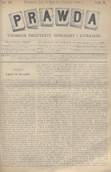 Prawda : tygodnik polityczny, społeczny i literacki. 1890, nr 19