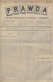 Prawda : tygodnik polityczny, społeczny i literacki. 1890, nr 34
