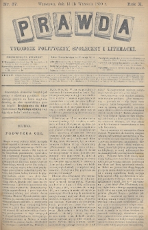 Prawda : tygodnik polityczny, społeczny i literacki. 1890, nr 37