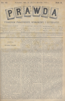 Prawda : tygodnik polityczny, społeczny i literacki. 1890, nr 43