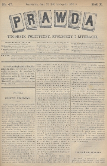 Prawda : tygodnik polityczny, społeczny i literacki. 1890, nr 47