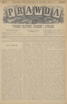 Prawda : tygodnik polityczny, społeczny i literacki. 1881, nr 7