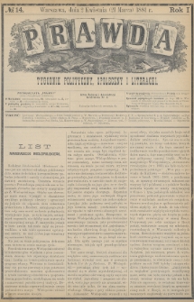 Prawda : tygodnik polityczny, społeczny i literacki. 1881, nr 14