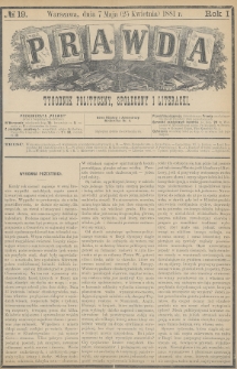 Prawda : tygodnik polityczny, społeczny i literacki. 1881, nr 19
