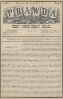 Prawda : tygodnik polityczny, społeczny i literacki. 1881, nr 22
