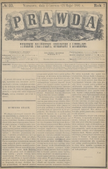 Prawda : tygodnik polityczny, społeczny i literacki. 1881, nr 23