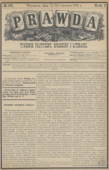 Prawda : tygodnik polityczny, społeczny i literacki. 1881, nr 26