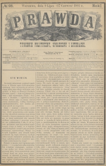 Prawda : tygodnik polityczny, społeczny i literacki. 1881, nr 28