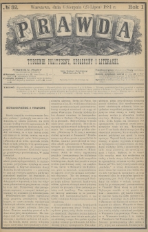 Prawda : tygodnik polityczny, społeczny i literacki. 1881, nr 32
