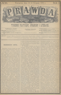 Prawda : tygodnik polityczny, społeczny i literacki. 1881, nr 33