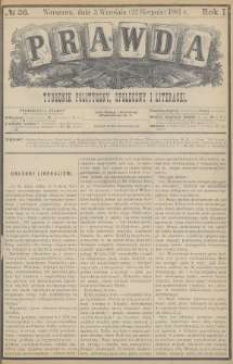 Prawda : tygodnik polityczny, społeczny i literacki. 1881, nr 36