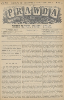 Prawda : tygodnik polityczny, społeczny i literacki. 1881, nr 40