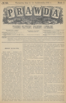 Prawda : tygodnik polityczny, społeczny i literacki. 1881, nr 42