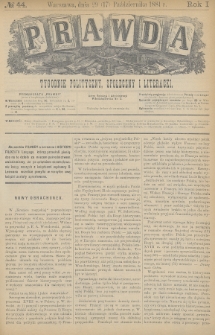 Prawda : tygodnik polityczny, społeczny i literacki. 1881, nr 44