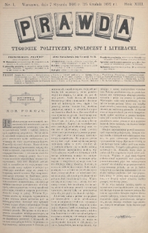 Prawda : tygodnik polityczny, społeczny i literacki. 1893, nr 1