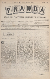 Prawda : tygodnik polityczny, społeczny i literacki. 1893, nr 2