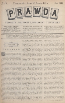 Prawda : tygodnik polityczny, społeczny i literacki. 1893, nr 5