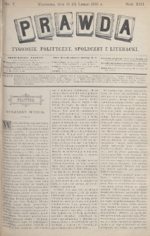Prawda : tygodnik polityczny, społeczny i literacki. 1893, nr 7