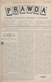 Prawda : tygodnik polityczny, społeczny i literacki. 1893, nr 8