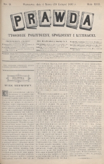 Prawda : tygodnik polityczny, społeczny i literacki. 1893, nr 9