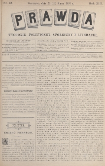 Prawda : tygodnik polityczny, społeczny i literacki. 1893, nr 12