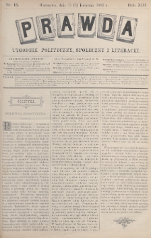 Prawda : tygodnik polityczny, społeczny i literacki. 1893, nr 15
