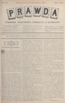 Prawda : tygodnik polityczny, społeczny i literacki. 1893, nr 16