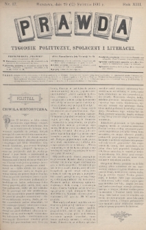 Prawda : tygodnik polityczny, społeczny i literacki. 1893, nr 17