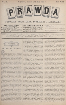 Prawda : tygodnik polityczny, społeczny i literacki. 1893, nr 21
