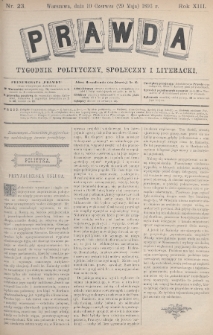 Prawda : tygodnik polityczny, społeczny i literacki. 1893, nr 23