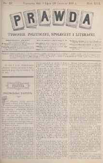 Prawda : tygodnik polityczny, społeczny i literacki. 1893, nr 27