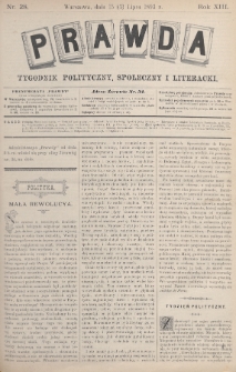 Prawda : tygodnik polityczny, społeczny i literacki. 1893, nr 28