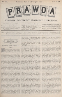 Prawda : tygodnik polityczny, społeczny i literacki. 1893, nr 33