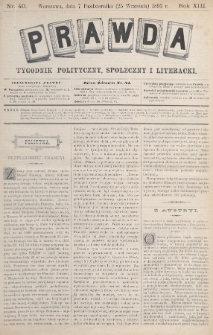 Prawda : tygodnik polityczny, społeczny i literacki. 1893, nr 40