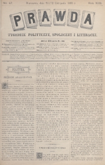 Prawda : tygodnik polityczny, społeczny i literacki. 1893, nr 47