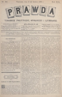 Prawda : tygodnik polityczny, społeczny i literacki. 1893, nr 50