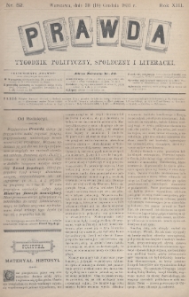 Prawda : tygodnik polityczny, społeczny i literacki. 1893, nr 52
