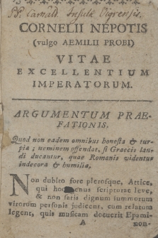 Cornelius Nepos De Vita Excellentium Imperatorum. Ad Vsum Piarum Scholarum