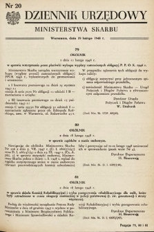 Dziennik Urzędowy Ministerstwa Skarbu. 1948, nr 20