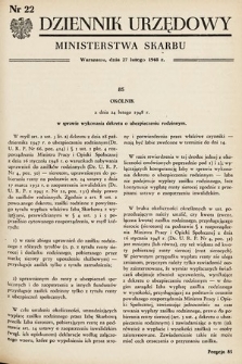 Dziennik Urzędowy Ministerstwa Skarbu. 1948, nr 22