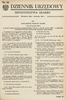 Dziennik Urzędowy Ministerstwa Skarbu. 1948, nr 39