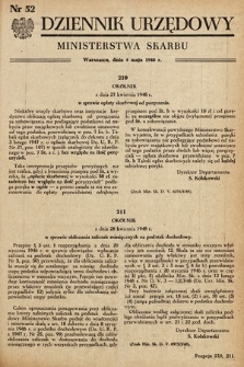 Dziennik Urzędowy Ministerstwa Skarbu. 1948, nr 52