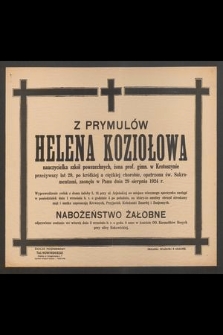 Z Prymulów Helena Koziołowa [...] zasnąła w Panu dnia 29 sierpnia 1924 r. [...]